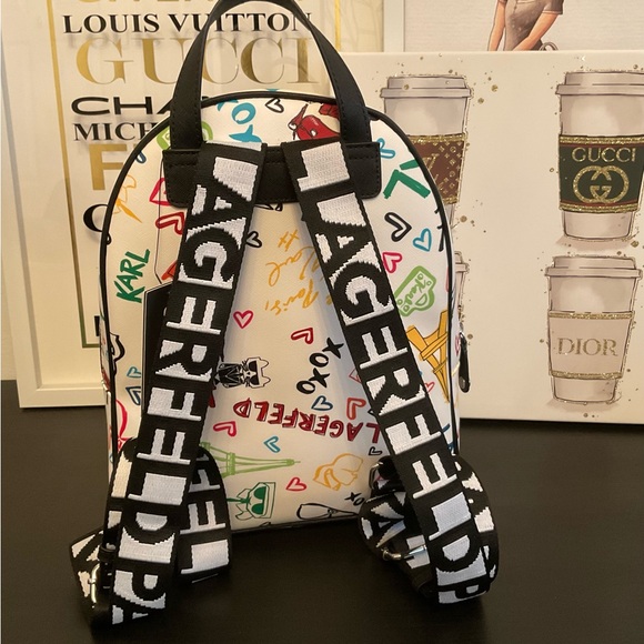 NWT Karl Lagerfeld Multicolor Graphic Backpack - Picture 4 of 5